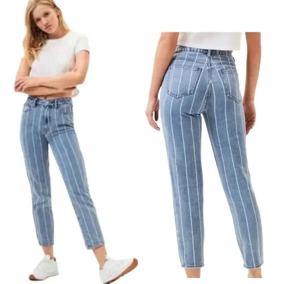 PACSUN Window Pane Striped High Rise Mom Jeans Straight Leg Cotton Denim Size 26 - Picture 1 of 10